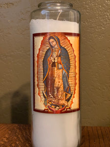 Saint Devotional 6 day glass candles Our Lady of Guadalupe 12 per case